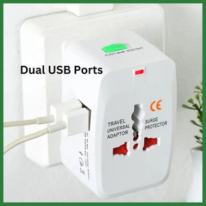 Multi-Function USB Adaptor – All-in-One Universal Worldwide Travel Wall Charger with 2 USB Ports