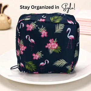 Chic Black Polyester Sanitary Napkin Storage Pouch - Portable, Large Capacity Organizer for Cosmetics & Small Items with Artistic Print Design