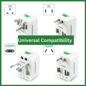 Multi-Function USB Adaptor – All-in-One Universal Worldwide Travel Wall Charger with 2 USB Ports